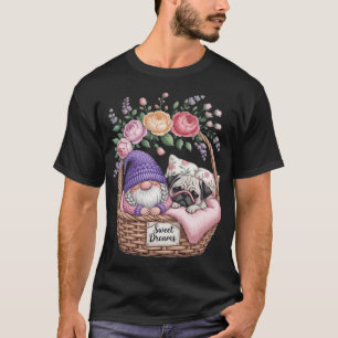 Mops-Papa schläft in floralem Shabby-Chic-Bettwäsc T-Shirt