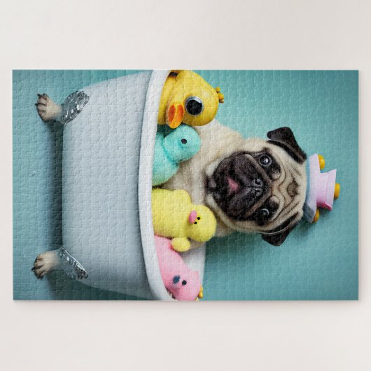 Mops Paradies: Badefreudigkeit in der Tube Puzzle (Horizontal)