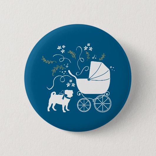 Mops Party Blue Theme Celebration Button (Vorderseite)