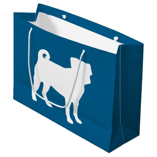 Mops Party Blue Theme Celebration Große Geschenktüte (Vorderseite Schrägansicht)