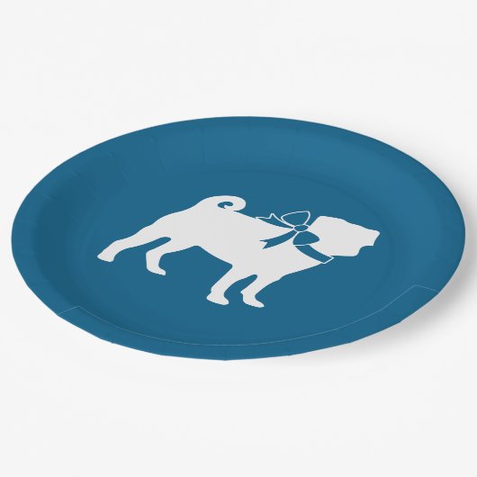 Mops Party Blue Theme Celebration Pappteller (Schrägansicht)