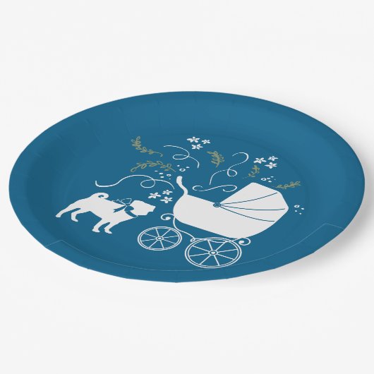 Mops Party Blue Theme Celebration Pappteller (Schrägansicht)