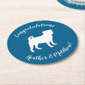 Mops Party Blue Theme Celebration Runder Pappuntersetzer (Angewinkelt)