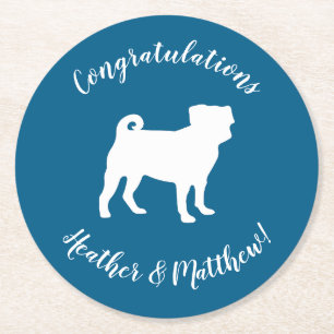 Mops Party Blue Theme Celebration Runder Pappuntersetzer