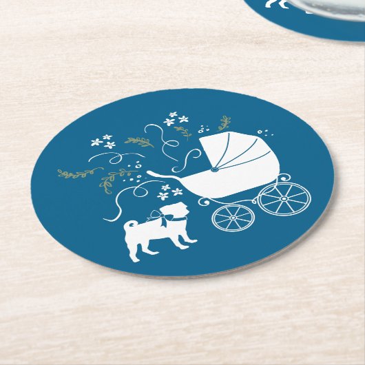 Mops Party Blue Theme Celebration Runder Pappuntersetzer (Angewinkelt)