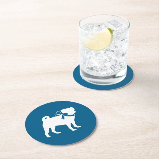 Mops Party Blue Theme Celebration Runder Pappuntersetzer (Vor Ort)