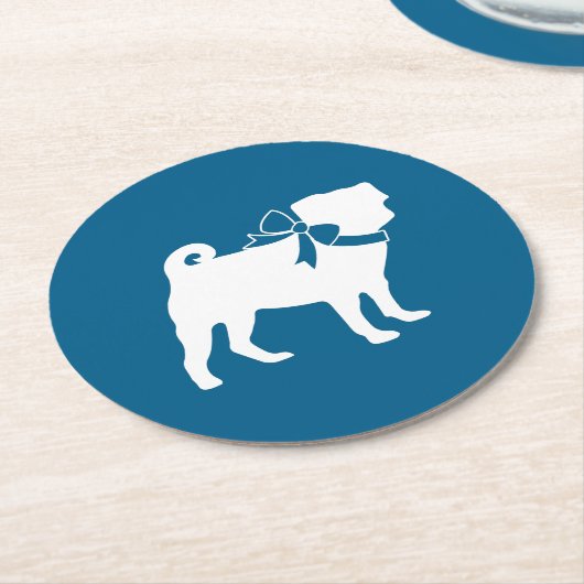 Mops Party Blue Theme Celebration Runder Pappuntersetzer (Angewinkelt)