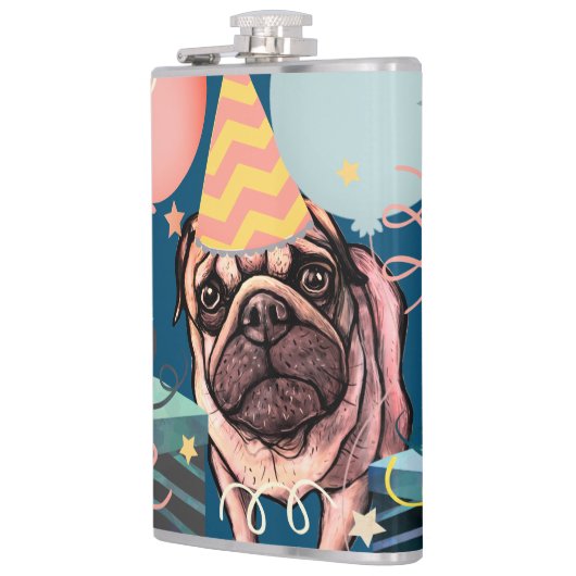 Mops Party Celebration Balloons Dog Foto Confetti Flachmann (Links)