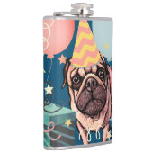 Mops Party Celebration Balloons Dog Foto Confetti Flachmann (Rechts)