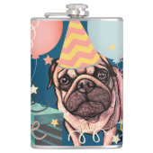 Mops Party Celebration Balloons Dog Foto Confetti Flachmann (Vorderseite)