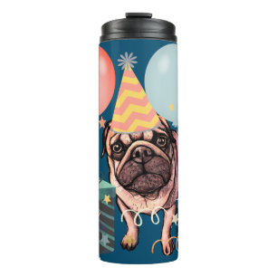 Mops-Party-Feier-Balloons-Hund-Foto-Konfetti  Thermosbecher