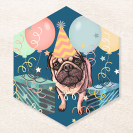 Mops-Party-Feier-Balloons-Hund-Foto-Konfetti Untersetzer