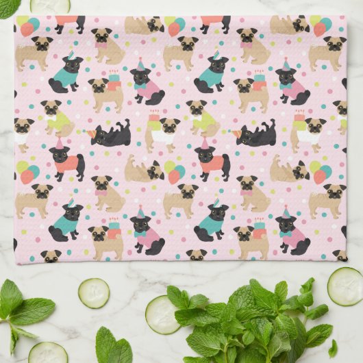 Mops Party Küchentuch (Gefaltet)