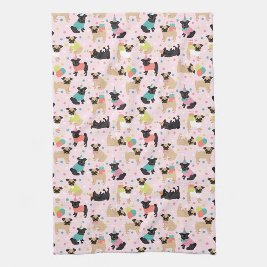 Mops Party Küchentuch (Vertikal)