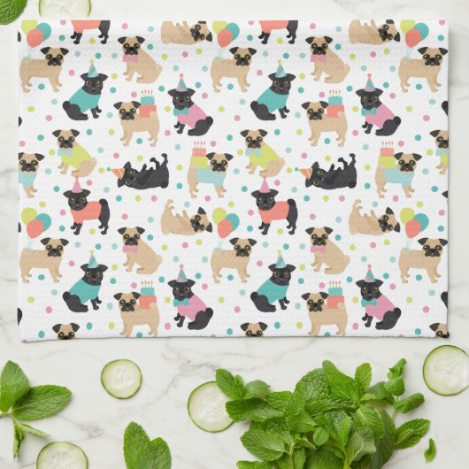 Mops Party Küchentuch (Gefaltet)