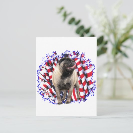 Mops Patriot Postkarte (Stehend Vorderseite)