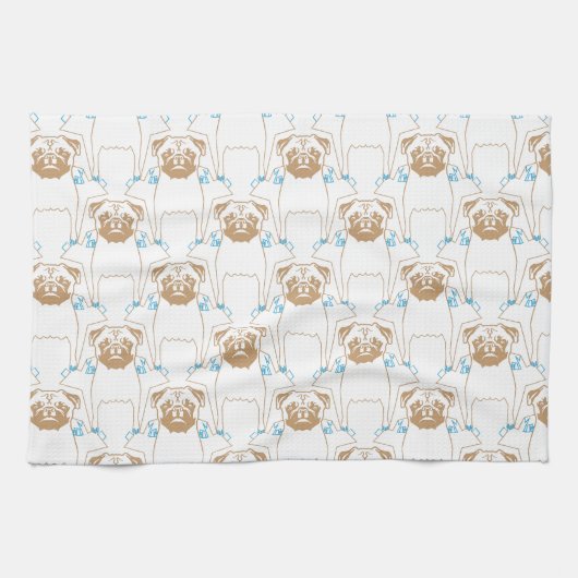 Mops Pattern Blau Handtuch (Horizontal)