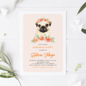 Mops Peach Floral Geburtstag Einladung