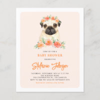 Mops Peach Floral Geburtstag Einladung
