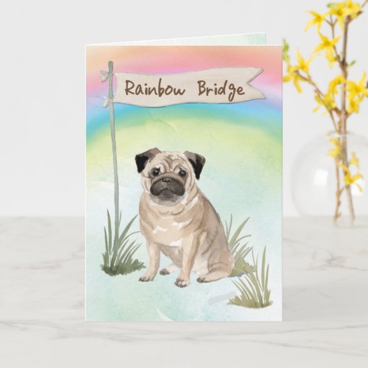 Mops Pet Beileid über Regenbogenbrücke Karte (Gelbe Blume)