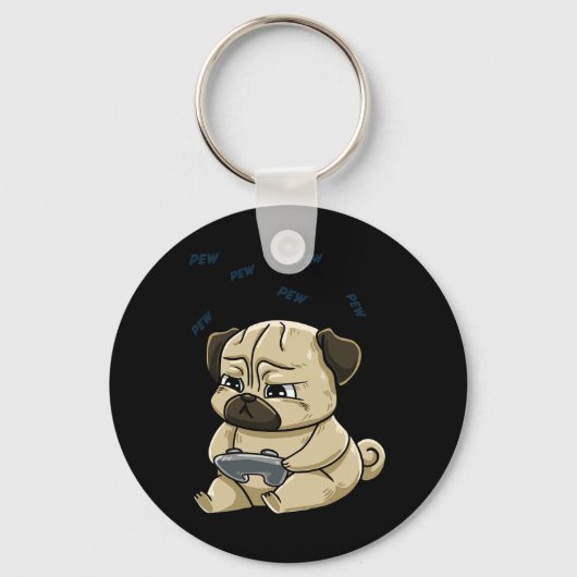 Mops Pew Gamepad Niedlich Hob Schlüsselanhänger (Vorderseite)
