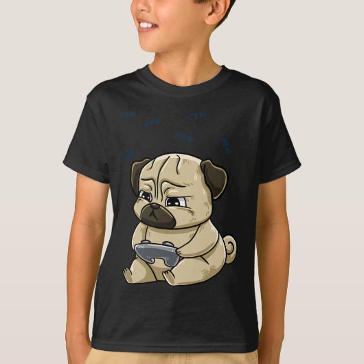 Mops Pew Gamepad Niedlich Hob T-Shirt (Vorderseite)