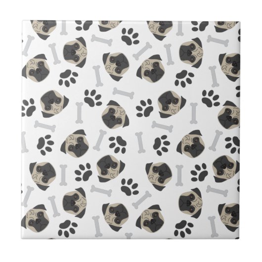 Mops-, Pfoten- und Knochenmuster Fliese (Vorderseite)