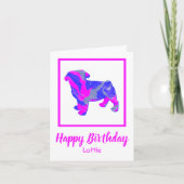 Mops Pink Dog Sillhouette Funny Birthday Card Karte (Vorderseite)