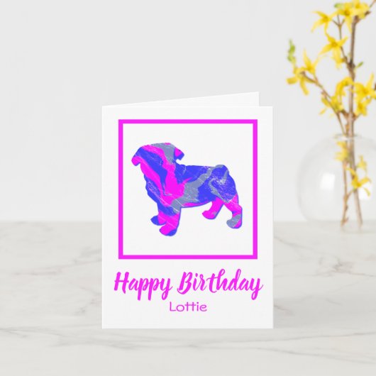 Mops Pink Dog Sillhouette Funny Birthday Card Karte (Gelbe Blume)