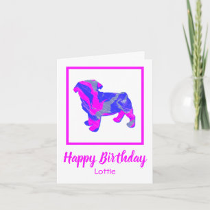 Mops Pink Dog Sillhouette Funny Birthday Card Karte