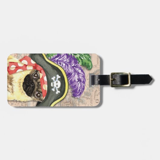 Mops Pirate Luggage Tag Gepäckanhänger (Vorderseite horizontal)