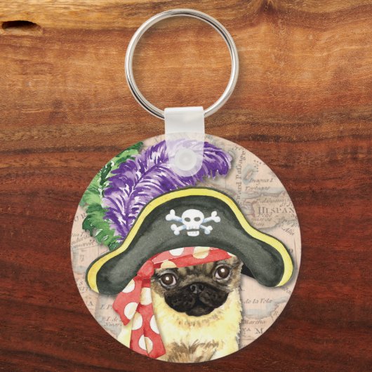 Mops Pirate Schlüsselanhänger (Vorderseite)