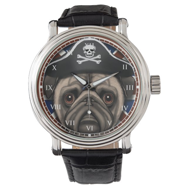 Mops Pirate Uhr (Vorderseite)