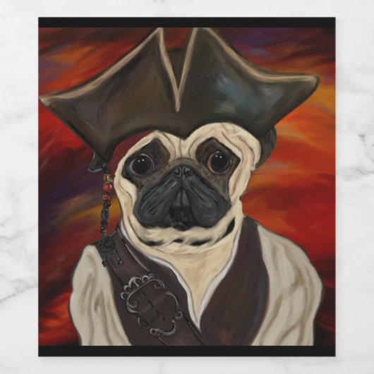 Mops Pirate Weinetikett (Einzelnes Label)