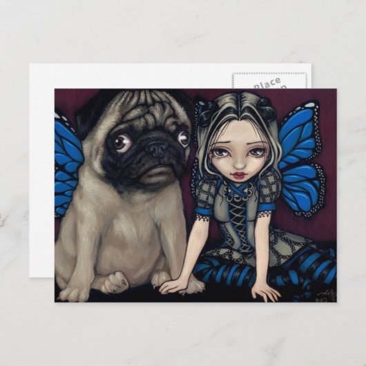 "Mops Pixie" Postkarte (Vorne/Hinten)