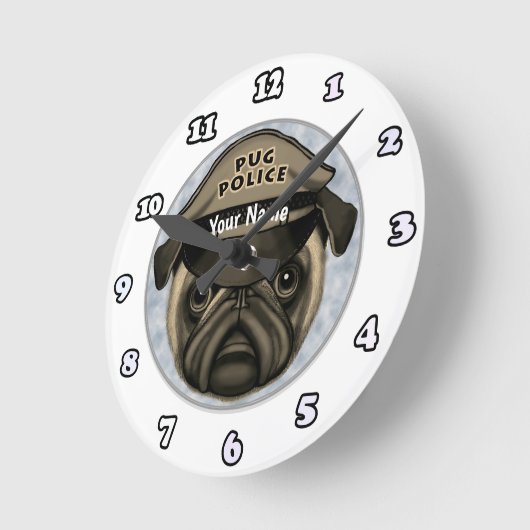 Mops-Polizeiuhr Runde Wanduhr (Winkel)
