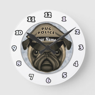 Mops-Polizeiuhr Runde Wanduhr