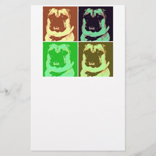 Mops Pop Art Briefpapier (Vorderseite)
