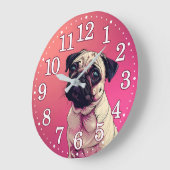 Mops Portrait Face Pink Ombre Große Wanduhr (Winkel)