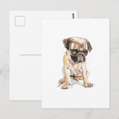 Mops Postkarte – Handgezeichnete Hunde-Illustratio (Vorne/Hinten)