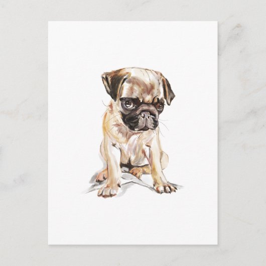 Mops Postkarte – Handgezeichnete Hunde-Illustratio (Vorderseite)
