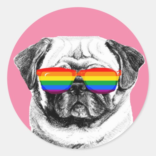 Mops Pride Sonnenbrille Runder Aufkleber (Vorderseite)