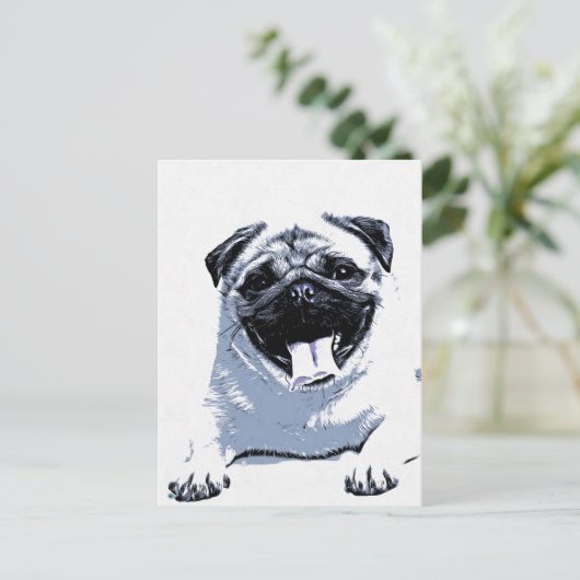 Mops Pugly Postkarte (Stehend Vorderseite)