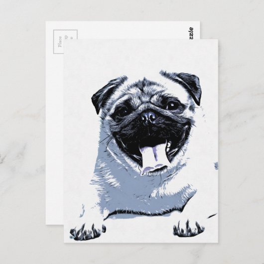 Mops Pugly Postkarte (Vorne/Hinten)