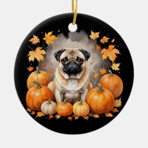 Mops Pumpkin Erntedank Fall Halloween Hund Lover Keramik Ornament