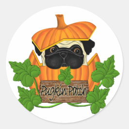Mops Pumpkin Patch Runder Aufkleber