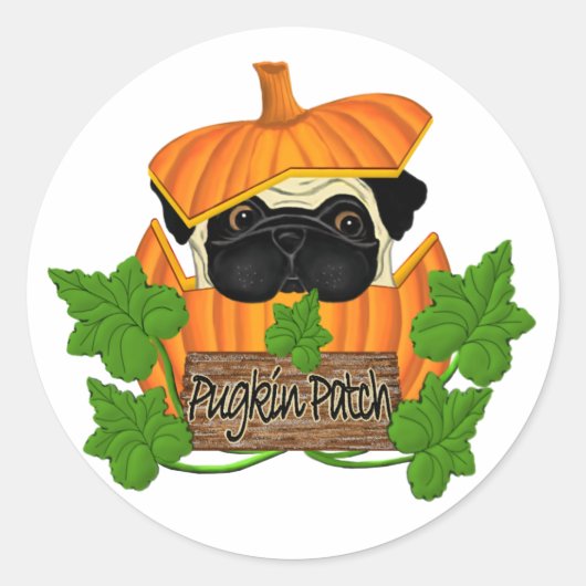 Mops Pumpkin Patch Runder Aufkleber (Vorderseite)