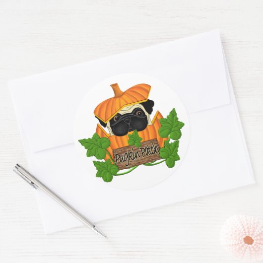 Mops Pumpkin Patch Runder Aufkleber (Umschlag)