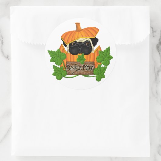 Mops Pumpkin Patch Runder Aufkleber (Tasche)