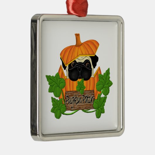 Mops Pumpkin-Patch Silbernes Ornament (Rechts)